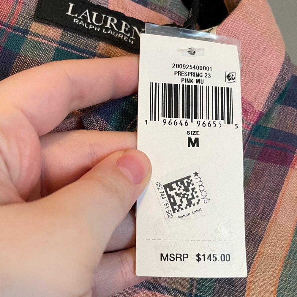 NWT Lauren Ralph Lauren Med Pink Plaid Long Sleeve Button-down Shirt Ret $145! - Picture 6 of 9